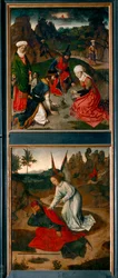 Altar des Letzten Abendmahls, rechter Flügel: oben: das Sammeln von Manna in der Wüste unten: der Engel weckt den Propheten Elia