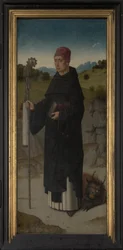 St. Bernhard, linkes Flügelbild des Triptychons von St. Erasmus, ca. 1460