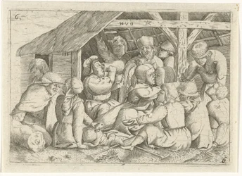 Bettler bei einer Mahlzeit in einer Hütte