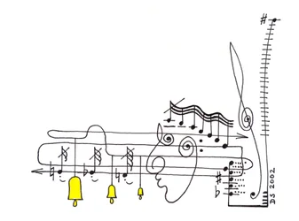 Elegie - Zeichnung einer musikalischen Partitur mit Gesicht