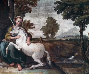 Eine Jungfrau mit einem Einhorn