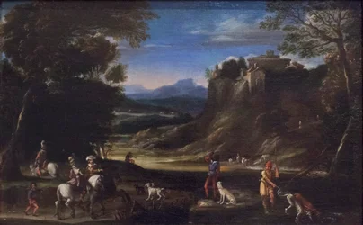 Waldlandschaft mit Jagdszene