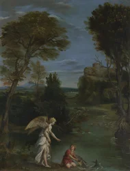 Landschaft mit Tobias, der den Fisch ergreift