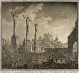 Friedhof St. Johannis mit Blick auf die Stadt Nürnberg, aus Sammlung denkwürdiger mittelalterlicher Gebäude in Deutschland
