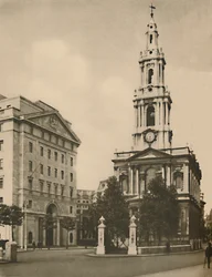 St. Mary-Le-Strand, ausgezeichnet durch moderne Straßenverbreiterung, ca. 1935