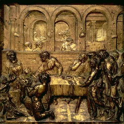 Herodes Fest, aus einer Serie von Reliefs, die das Leben von Johannes dem Täufer auf dem sechseckigen Taufbecken im Baptisterium darstellen, 1417-30 (vergoldete Bronze)