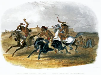 Pferderennen der Sioux-Indianer in der Nähe von Fort Pierre