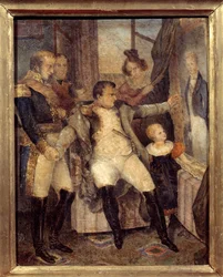 Porträt von Napoleon I. (1769-1821) vor dem Porträt seines Sohnes, des Königs von Rom, Napoleon II. (1811-1832)