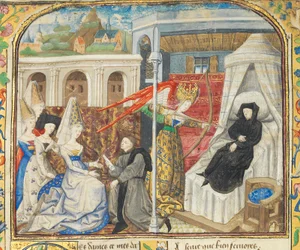 Seite aus "La Belle Dame Sans Merci" von Alain Chartier, Paris, frühes 15. Jahrhundert
