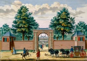 Blick auf das Haus Akredam, aus Het Zeganpralent Kennemerlant von Hendrick de Leth und Matthias Brouerius Van Nidek, veröffentlicht um 1700-1730
