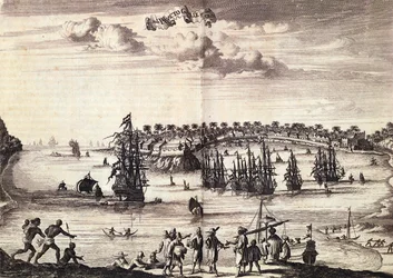 Ansicht des Hafens und der Stadt Galle, veröffentlicht in Amsterdam 1676