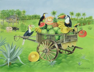 Tukane und Wassermelonen in altem thailändischen Wagen, 2004