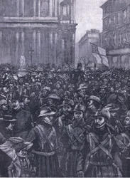 Die CIVs marschieren den Ludgate Hill hinunter, auf dem Weg zum Masion House zum Waterloo-Bahnhof, Illustration aus Cassells Geschichte Englands, 1900er Jahre