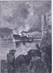 Der Spanisch-Amerikanische Krieg: Das Sinken der Merrimac, Illustration aus Cassells Geschichte Englands, 1900er Jahre