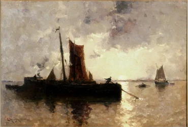 Flusslandschaft mit Schiffen