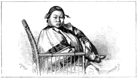 Frau mit gebundenen Füßen, China
