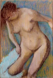 Nach dem Bad. Nackte Frau, die ihren rechten Oberschenkel abtrocknet. 1866. Maße: 72 x 49 cm. Rom, Galleria d