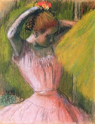 Tänzerin richtet ihr Haar, ca. 1900-12