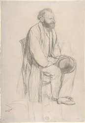Édouard Manet, sitzend, seinen Hut haltend