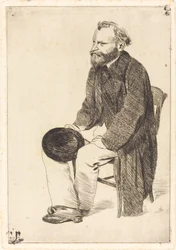 Manet sitzt, nach links gedreht Manet assis, tourné à gauche, ca. 1861