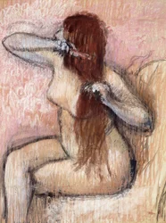 Sitzende nackte Frau, die ihr Haar richtet, um 1887-1890