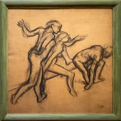 Drei nackte Tänzerinnen. 1895-1900. Kohle auf Transparentpapier.