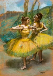 Zwei Tänzerinnen in Gelb. Um 1896. Pastell und Kohle auf zwei Papierstreifen.