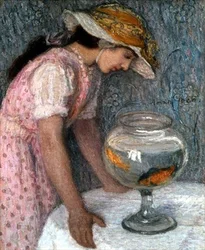 Junges Mädchen mit einem Goldfisch