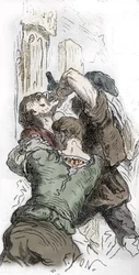 Schwarzer Tod: Abschlachtung der Juden, 1348, Illustration aus "Histoire-populaire-de-France" von Charles Lahure, 1866