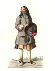 Französischer Bauer 17. Jahrhundert, nach einem Stich von 1679, von Jean Saint Jean - Lithografie einer Illustration von Edmond Lechevallier-Chevignard (1825-1902), aus 