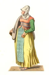 Portugiesischer Bauer des 16. Jahrhunderts - Lithografie basierend auf einer Illustration von Edmond Lechevallier-Chevignard (1825-1902), aus 
