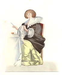 Frau des französischen Adels 16. Jahrhundert, nach einem Stich von Abraham Bosse (1602-1676) - Lithographie nach einer Illustration von Edmond Lechevallier-Chevignard (1825-1902), aus „Costumes historiques des 16th“