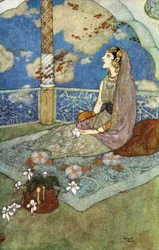 Und immer mit den Tränen, die aus ihren Augen fielen, seufzte und sang sie, Illustration aus 