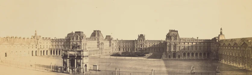 Panoramablick auf den Nouveau Louvre, Cour Napoléon und Carrousel, aufgenommen von den Tuilerien