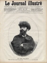Der Sar Merodack Josephin Peladan, Pseudonym von Josephin Peladan (1858-1918) französischer Schriftsteller und Okkultist - Gravur von Navellier in „The Illustrous Journal“ von 1892