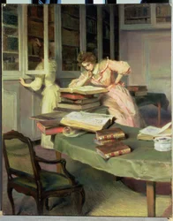 Elegante Frauen in einer Bibliothek