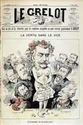 Karikatur über den Panama-Skandal: „Tugend im Laster: der Erfinder des berühmten Lochs!“ - Titelblatt „Le Grelot“ vom 26. März