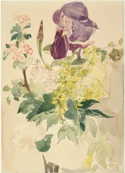 Blumenstück mit Schwertlilie, Goldregen und Geranie