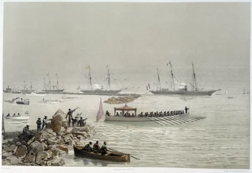 Ankunft der Souveräne in Suez in „Einweihung des Suezkanals“ von G. Nicole. 1869