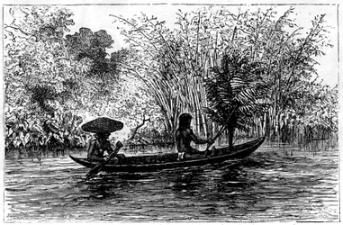 Einbaum im Essequibo-Fluss, Guyana, 19. Jahrhundert
