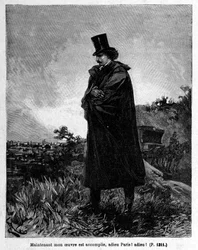 Edmond Dantès, der Graf von Monte Christo, verlässt Paris - Stich von Riou in „Der Graf von Monte Christo“ von Alexandre Dumas, Rouff & Cie