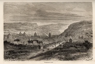 Gesamtansicht von Cusco oder Cusco, ehemalige Hauptstadt der Inkas, Zeichnung von Riou, zur Illustration von Paul Marcoys Reise durch Südamerika von 1848 bis 1860. Gravur in „Le tour du monde“, herausgegeben von Edouard Charton