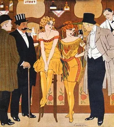Karikatur von Prostituierten mit ihren Kunden, aus 