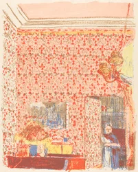 Interieur mit rosa Tapete I (Intérieur aux tentures roses I)