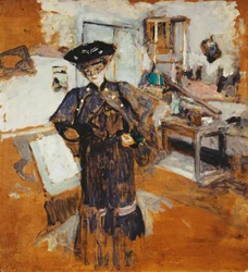 Dame mit Schleier, Hände in den Hüften
