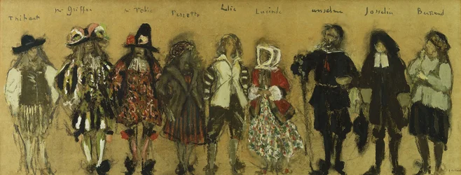 Studie für Kostüme für neun Schauspieler in "La Coupe Enchantee" von Jean de la Fontaine