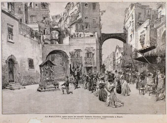 Darstellung von Vitos Gelübde, aus La mala vita, Oper von Umberto Giordano (Gravur)