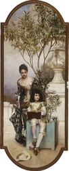 Mutter und Kind zeichnen im Park, 1886