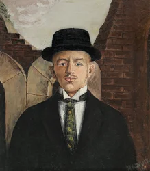 Porträt des Dichters Vasili Kamensky 1884-1961 mit Zylinder, 1917
