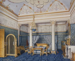 Innenräume des Winterpalastes. Das Schlafzimmer von Kaiserin Alexandra Fjodorowna, 1870